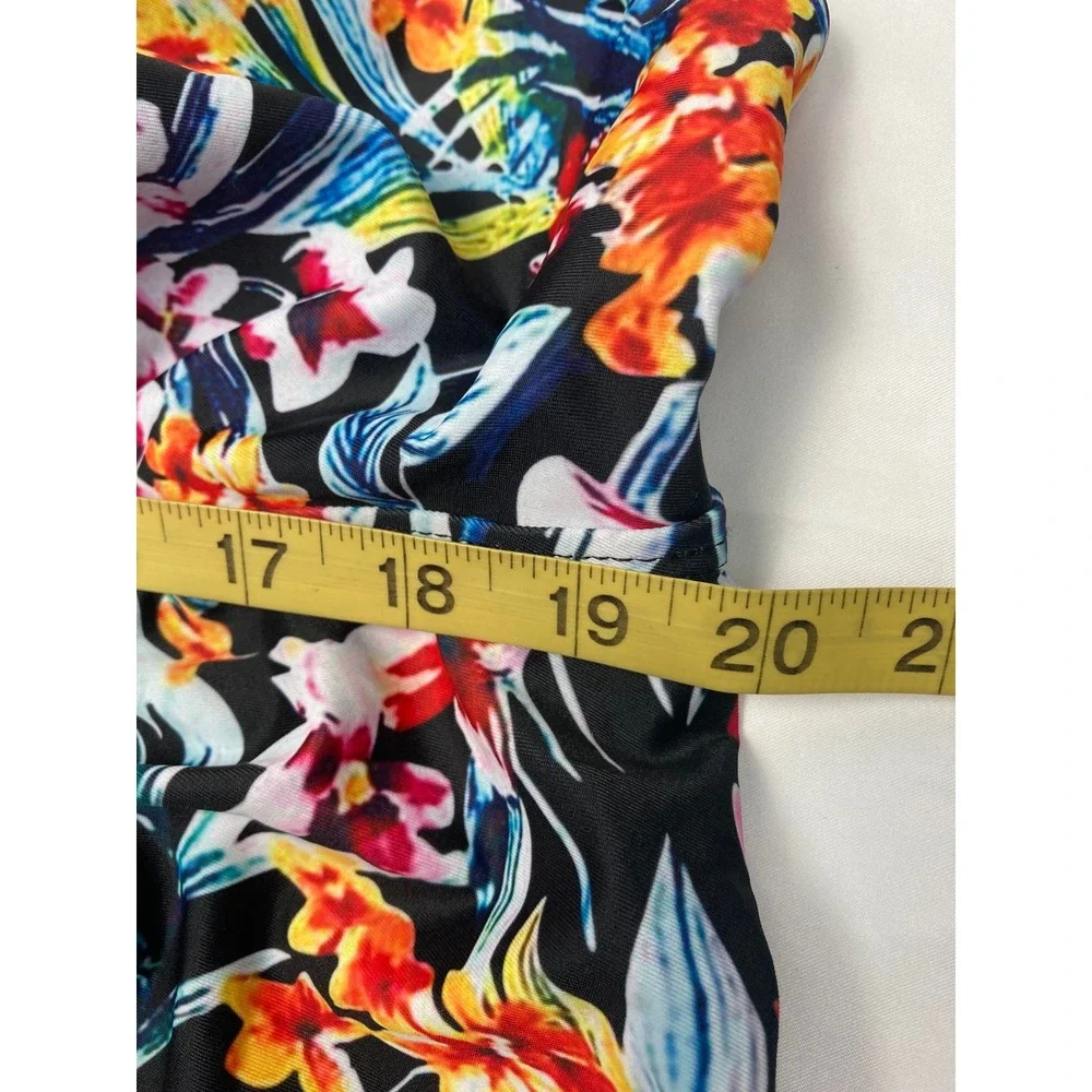 Rosegal Black Floral Halter Swim Dress Tunic Tummy Control Size 2XL US 18‎